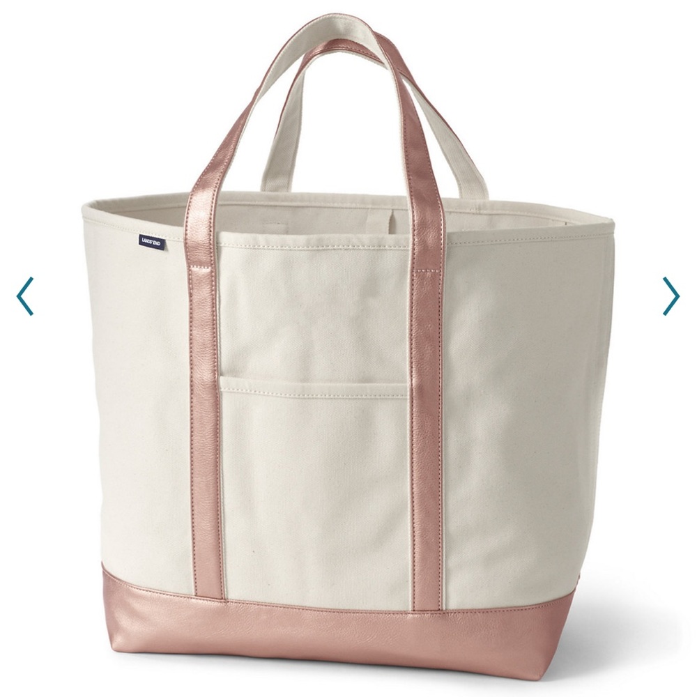 Lands’ End Natural/Rose Gold Open Top Canvas Tote Bag Gem